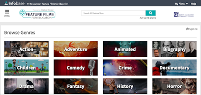 Screenshot of some of the genres available on Feature Films for Education