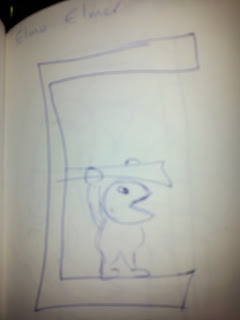 Original sketch for geeky letter E including Elmo