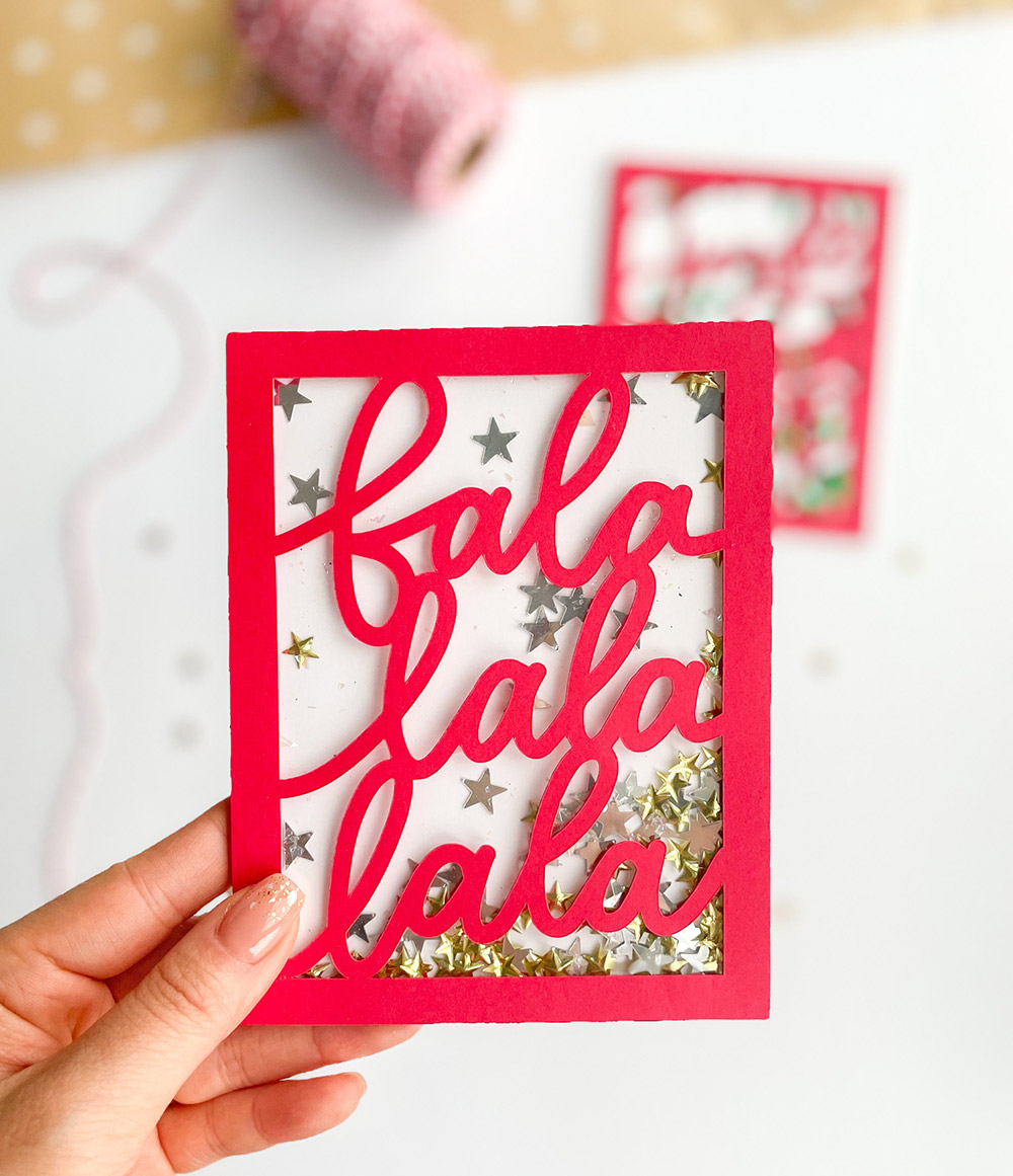 DIY Christmas Holiday Handlettered Shaker Cards- Fa La La