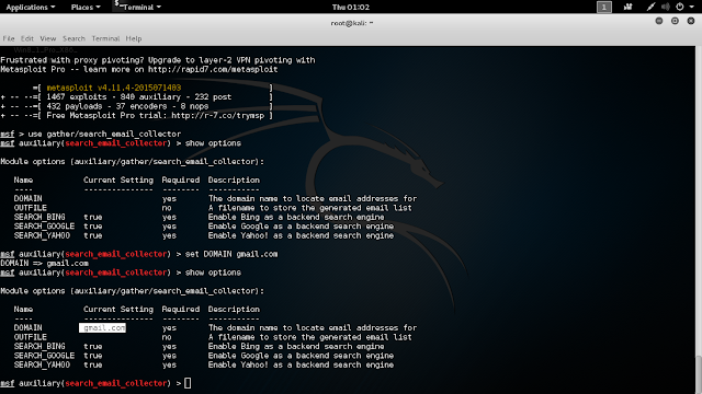 get gmail id list using msfconsole in kali linux