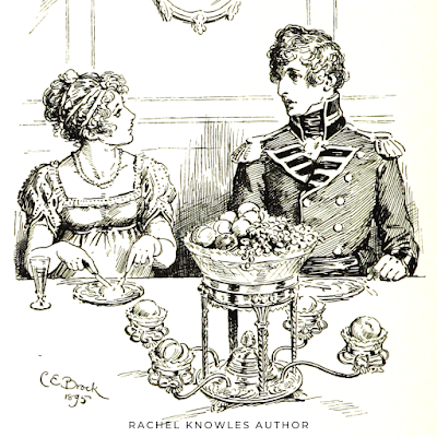 Elizabeth Bennet and Mr Wickham at dinner   Pride and Prejudice by Jane Austen (1813) Illustration by C E Brock (1895)