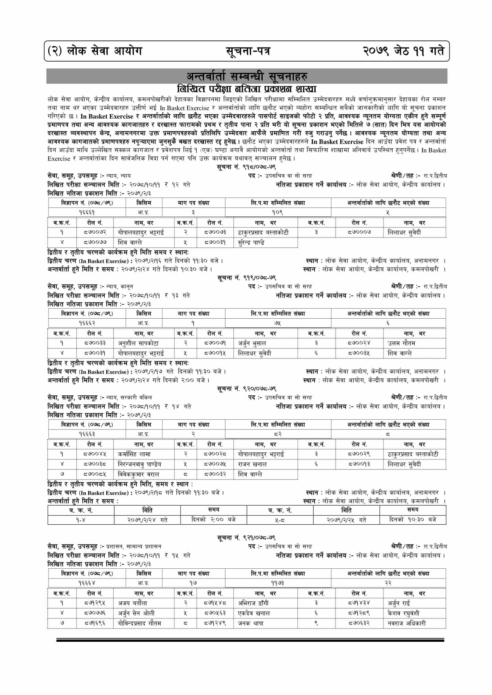 Lok Sewa Aayog Weekly Notice 2079-02-11