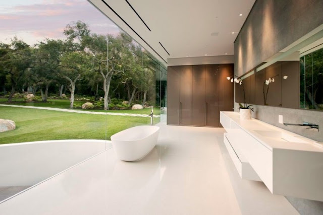 Picture of the modern minimalist bathroom with glass wall