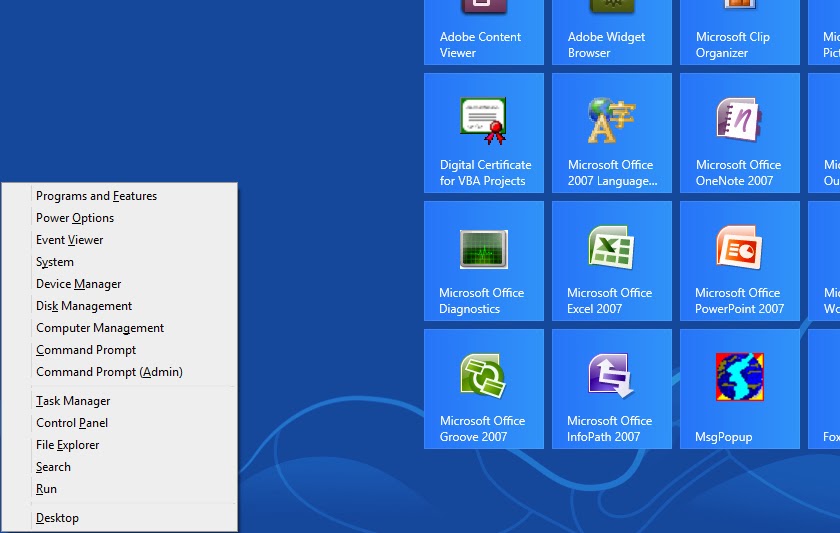 Windows 8 Basic Keyboard Shortcuts - User Menu