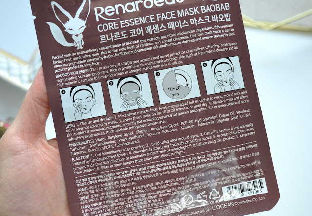 Renardeau Core Essence Face Mask Baobab and Centella Asiatica