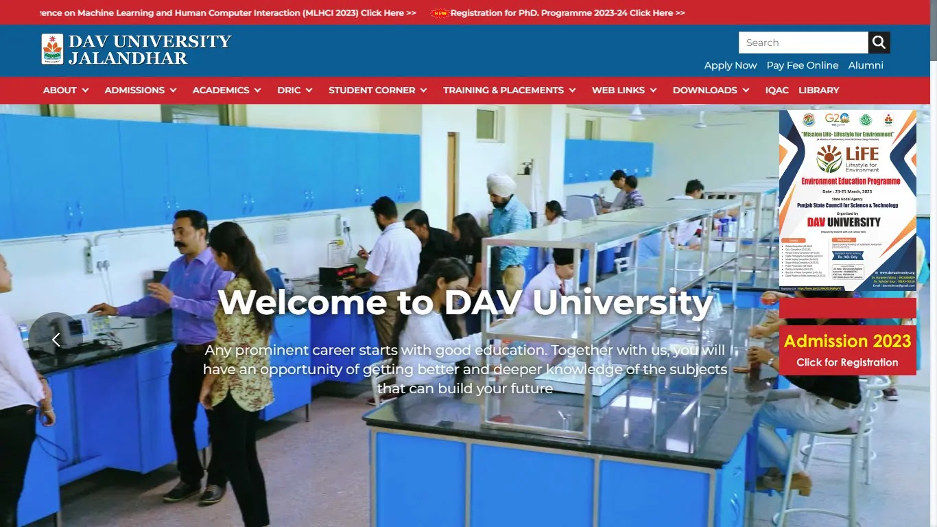 D.A.V University Course, Admission CURRENT_YEAR, Exam and Contact Information