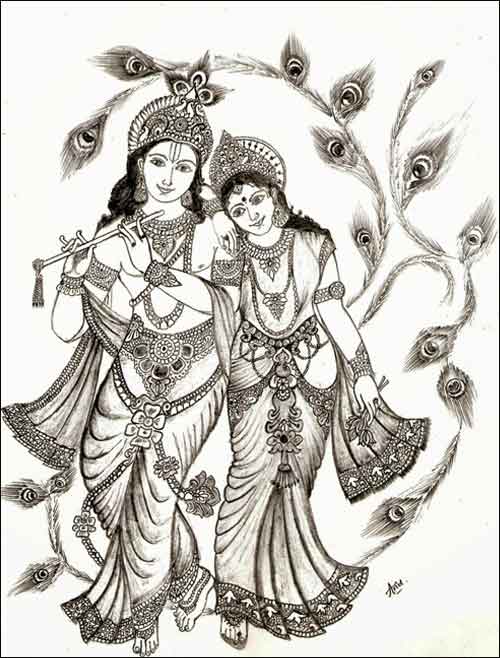 Simple Radha Krishna Pencil Drawing Free Download