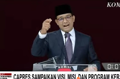 Calon Presiden (Capres) nomor urut 01 Anies Baswedan. (Gambar Screenshot Youtube KompasTV)