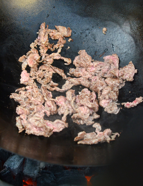 Avoid crowding your meat in the wok, cook in small batches.