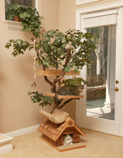 Cat Tree House : This cool cat house is hand crafted and comes with a ...