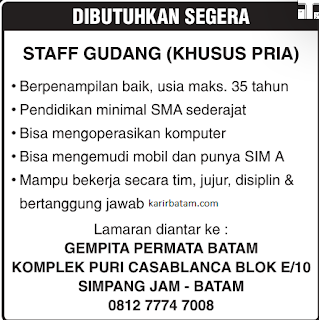 Lowongan Kerja PT. Gempita Permata Batam