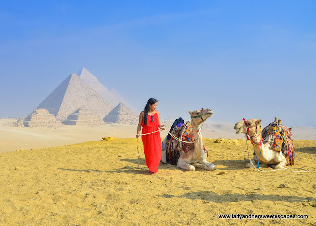 Lady in Giza Pyramids Egypt