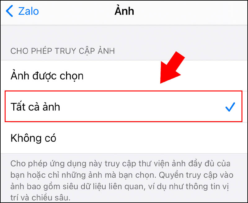 Trong mục Ảnh, bạn chọn tuỳ chọn Tất cả Ảnh