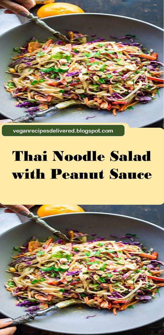 Thai Noodle Salad with Peanut Sauce- loaded up with healthy veggies and the BEST peanut sauce eeeeeeeeeever! Vegan & Gluten-Free