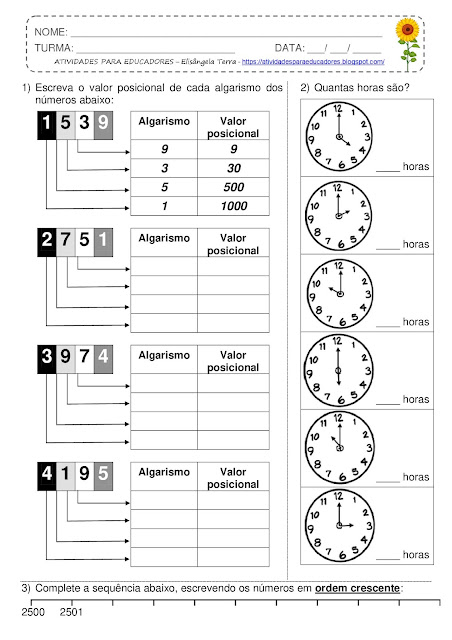 Unidade de Milhar, Horas e Reta Numérica jpg