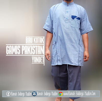 Gamis Pria Katun Yandet Biru Kotak