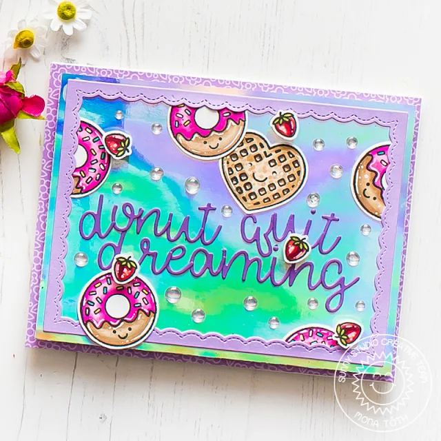 Sunny Studio Stamps: Spring Greetings Breakfast Puns Fancy Frames Rectangle Dies Loopy Letters Dies Cards by Franci Vignoli and Mona Toth