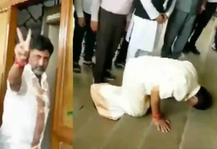 DK Shivakumar News, Karnataka News, National News, Politics, Indian Politics, Karnataka Political News, Karnataka Assembly Election 2023, Congress, Karnataka Vidhan Soudha, DK Shivakumar bows on Karnataka Vidhan Soudha steps as a sign of respect.