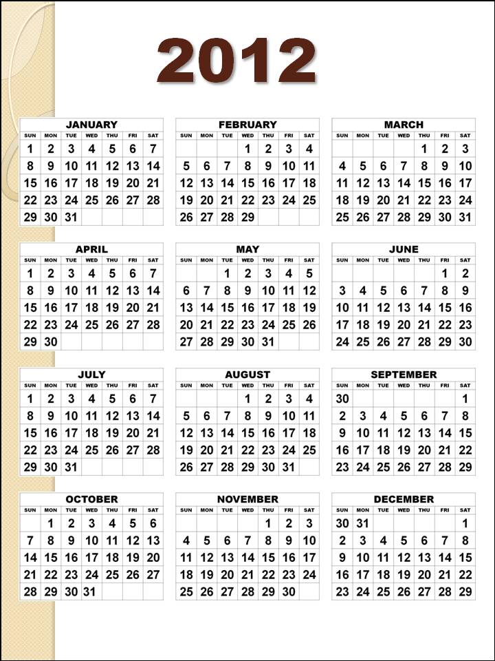 yearly calendar 2012 printable. dresses yearly calendar 2012