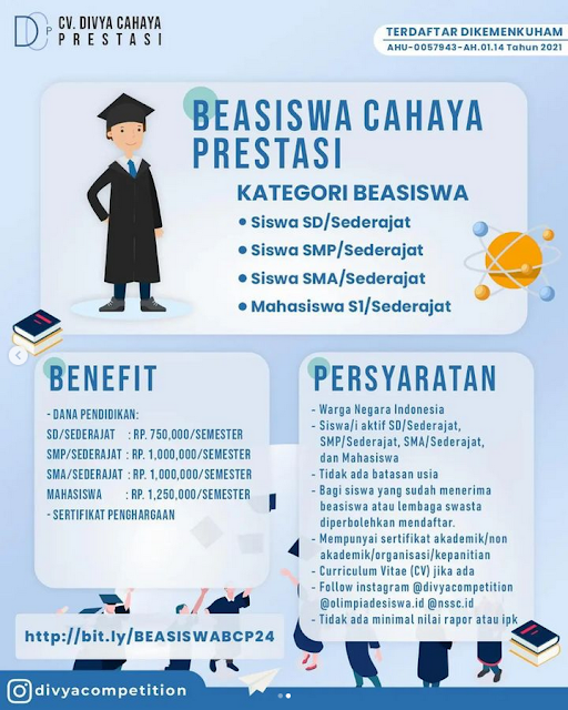 Beasiswa Cahaya Prestasi, Raih Dana Beasiswa Sampai 1,25 Juta/Semester