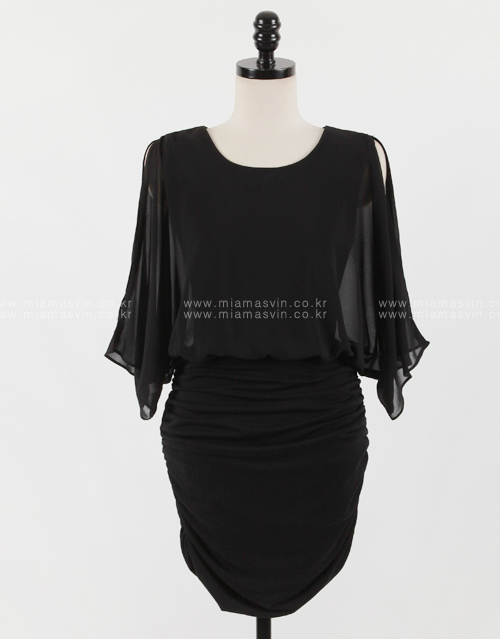 Ruched Dress with Slit Sleeves