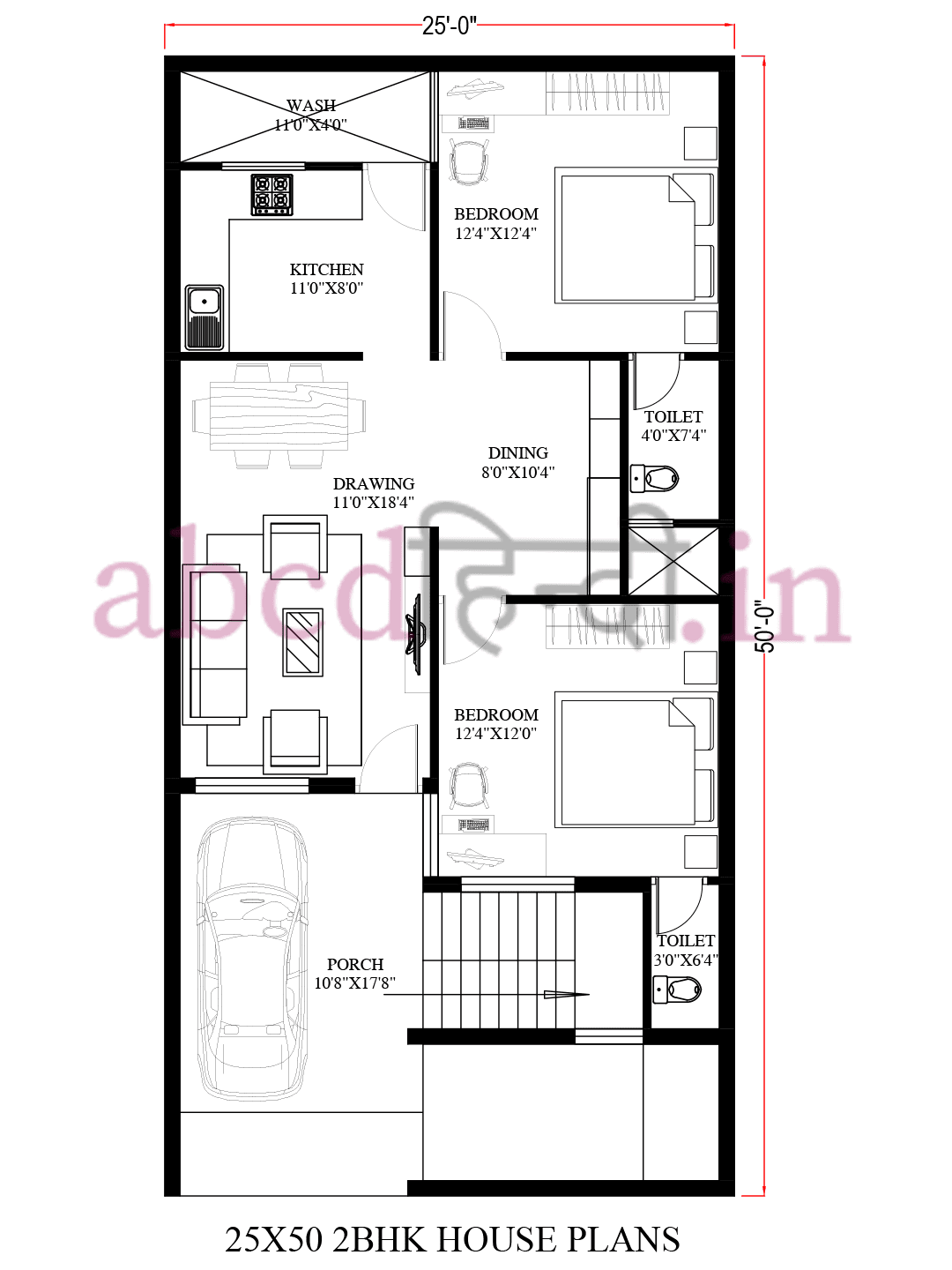 25x50 house plans 2 bedroom