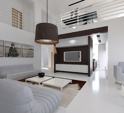 White living room interior design with modern decoration