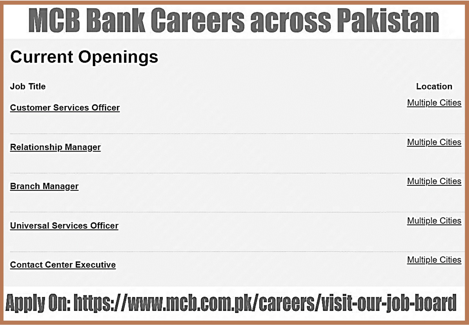 MCB Bank Jobs 2023 | Apply Online