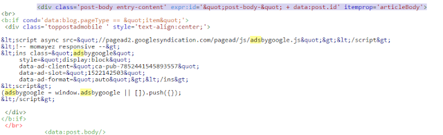 اضافة اعلانات جوجل ادسينس داخل مواضيع بلوجر