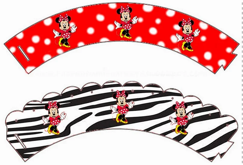 Zebra and Red Minnie Free Printable Wrappers Cupcake.