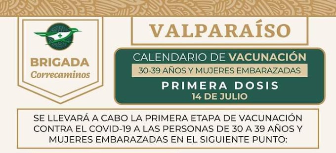 Aplicarán mañana vacuna contra Covid 19 a personas de 30 a 39 años en Valparaíso