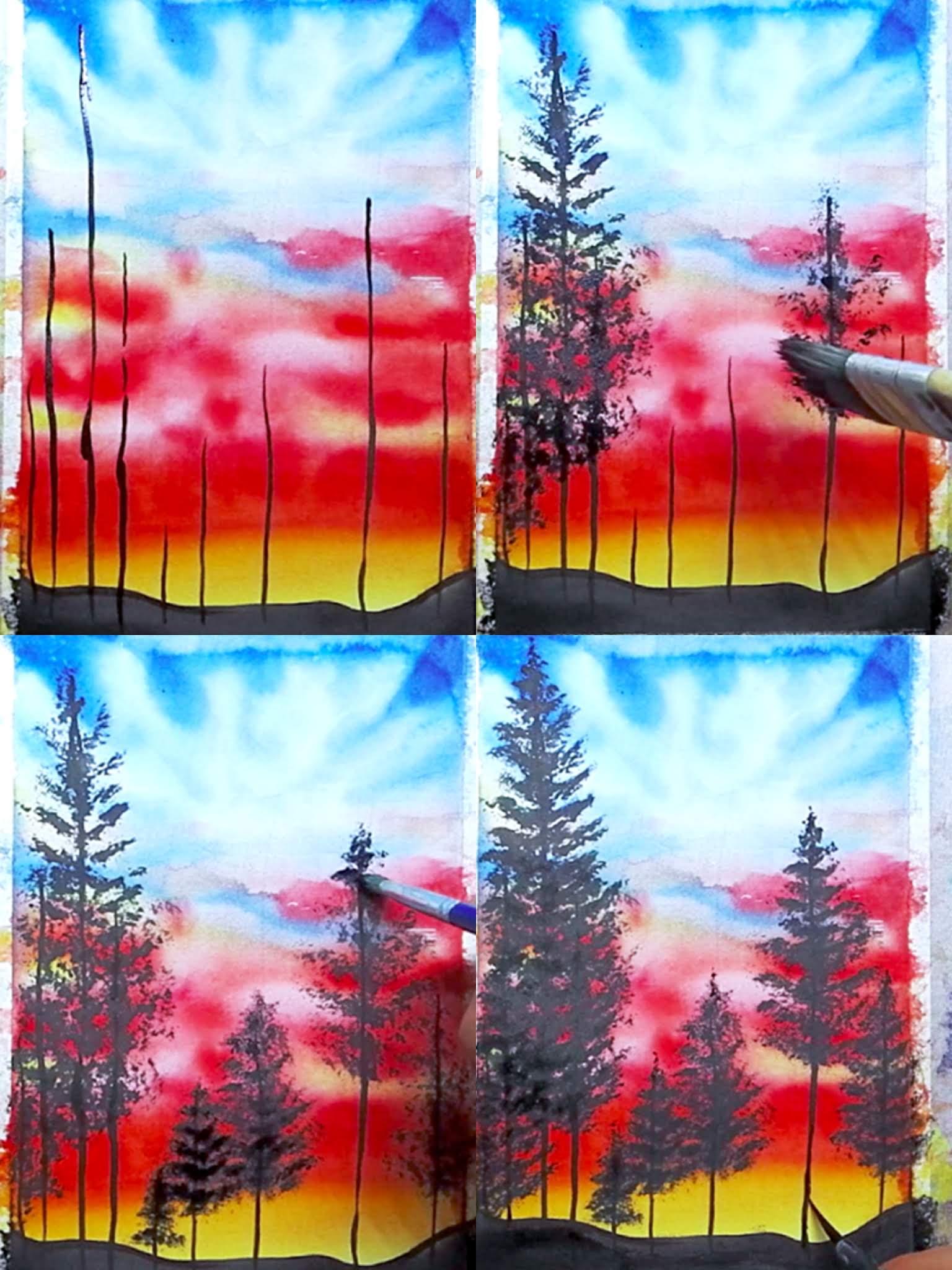 2 Ways How to draw landscape sunset using watercolor easy step by step