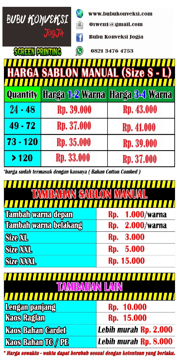  Harga  Sablon  Kaos  Satuan Lusinan  Ribuan Jogja Daftar 