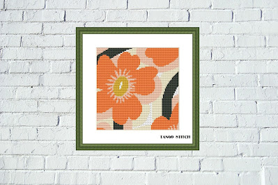 Orange flower abstract cross stitch pattern