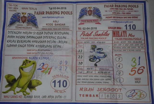 Kode Syair Fajar Pakong Hk Malaysian Indoensian Pools 02 April 2018