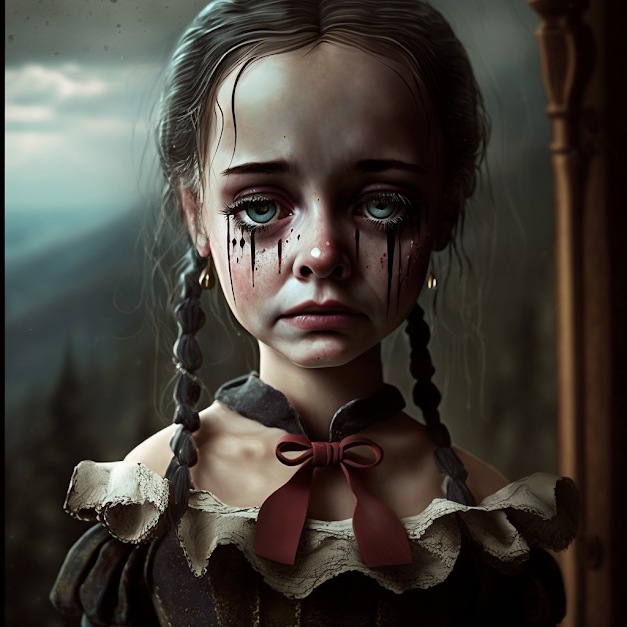 tearful little girl with black tears