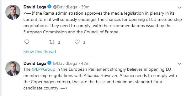 David Lega: if the anti-defamation packages passes, Albania risks opening negotiations