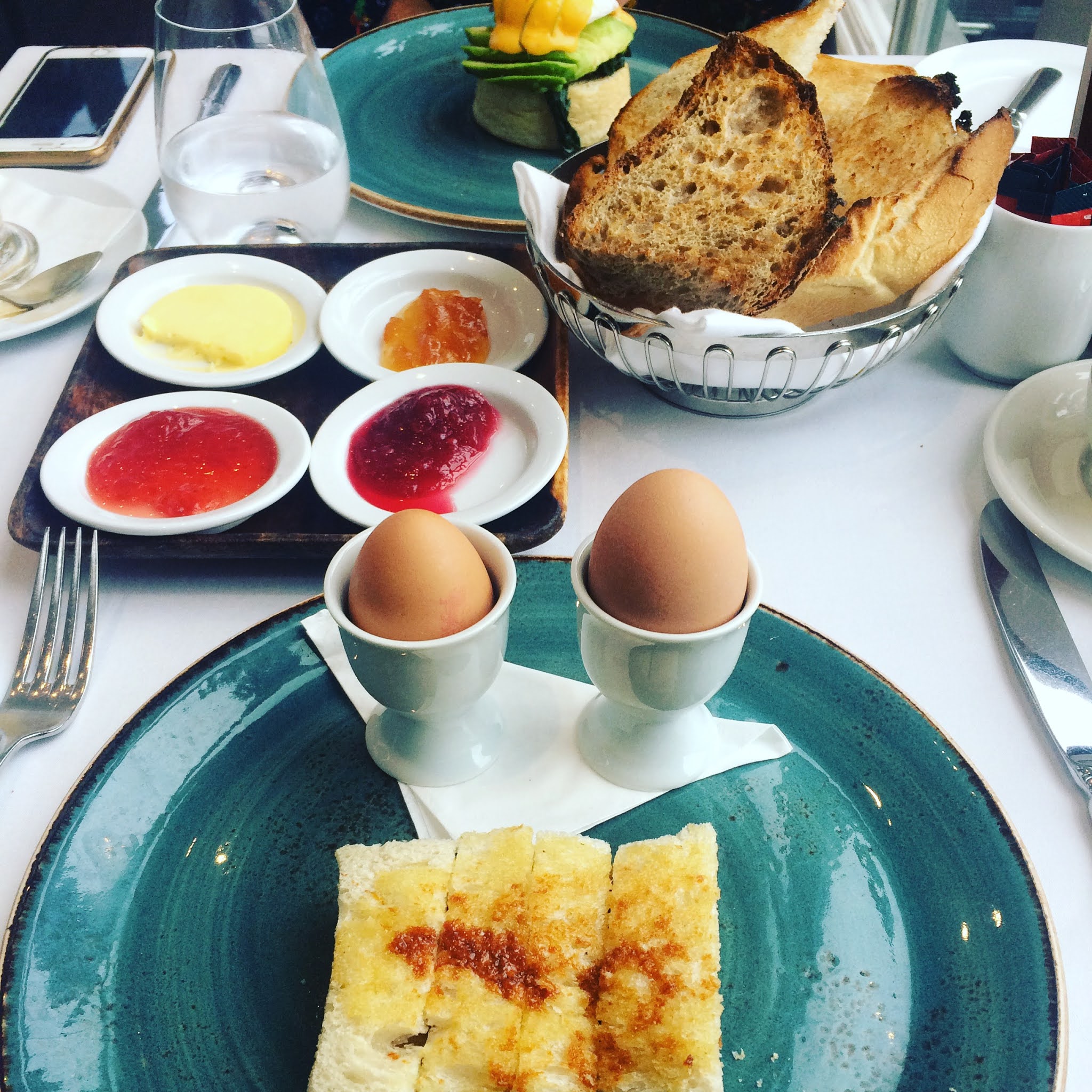 Boiled eggs with marmite soldiers at Roast, one of the best brunch places in London Bridge