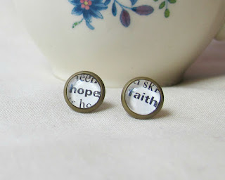 image typography earrings ear studs love hope faith wish yes no asymmetrical dictionary page two cheeky monkeys jewellery jewelry