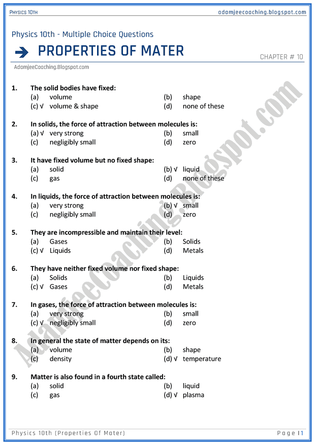 properties-of-mater-mcqs-physics-10th