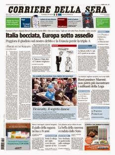 Corriere della Sera del 14 Gennaio 2012 | ISSN 1120-4982 | TRUE PDF | Quotidiano | Cronaca | Politica
Il Corriere della Sera è uno storico quotidiano italiano, primo per diffusione, con 445.000 copie di media giornaliera nel luglio 2012. Ha sede a Milano ed è pubblicato da RCS MediaGroup.
Il Corriere della Sera nacque nel febbraio del 1876 quando Eugenio Torelli Viollier, direttore de La Lombardia, e Riccardo Pavesi, editore della medesima, decisero di fondare un nuovo giornale.