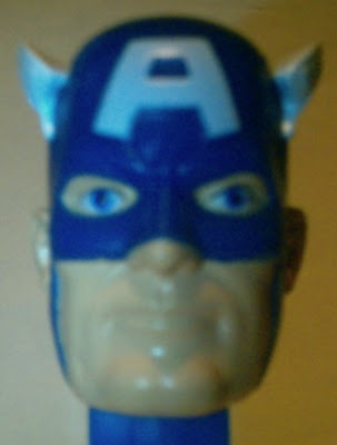 Close up of Captain America PEZ face