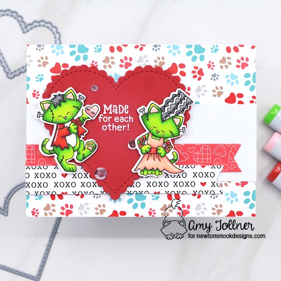 Made for each other by Amy features Franken-Newton, Heart Frames, Frames & Flags, and Love & Meows by Newton's Nook Designs; #inkypaws, #newtonsnook, #lovecards, #valentinescards, #cardmaking