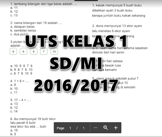 Contoh Soal UTS SD/MI Kelas 1