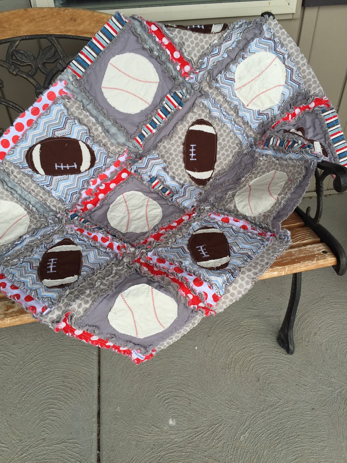 Sports Rag Quilts~ With Baseball and Football Appliques