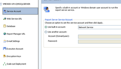 Reporting Services Configuration Manager - Account