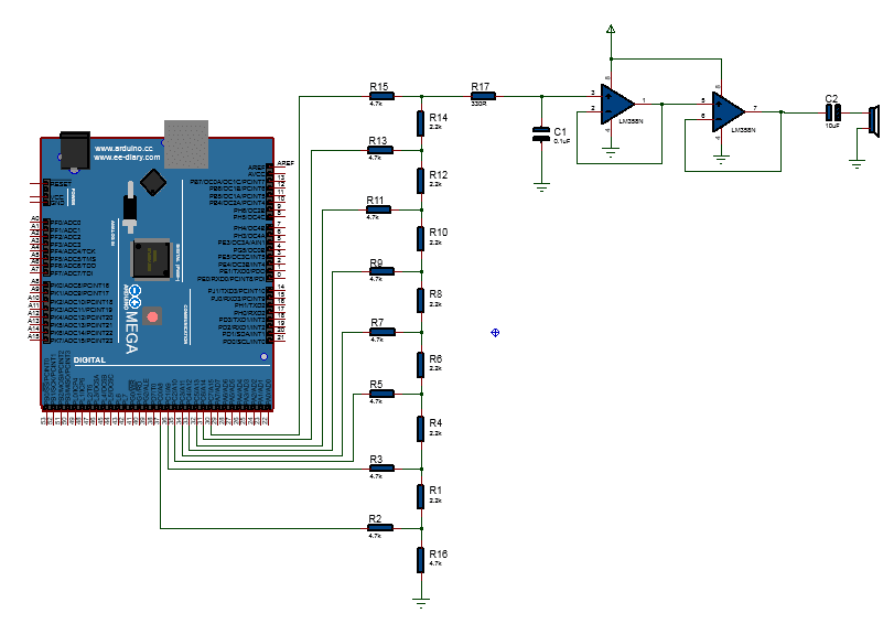 Arduino,R2R DAC,LM358 circuit diagram
