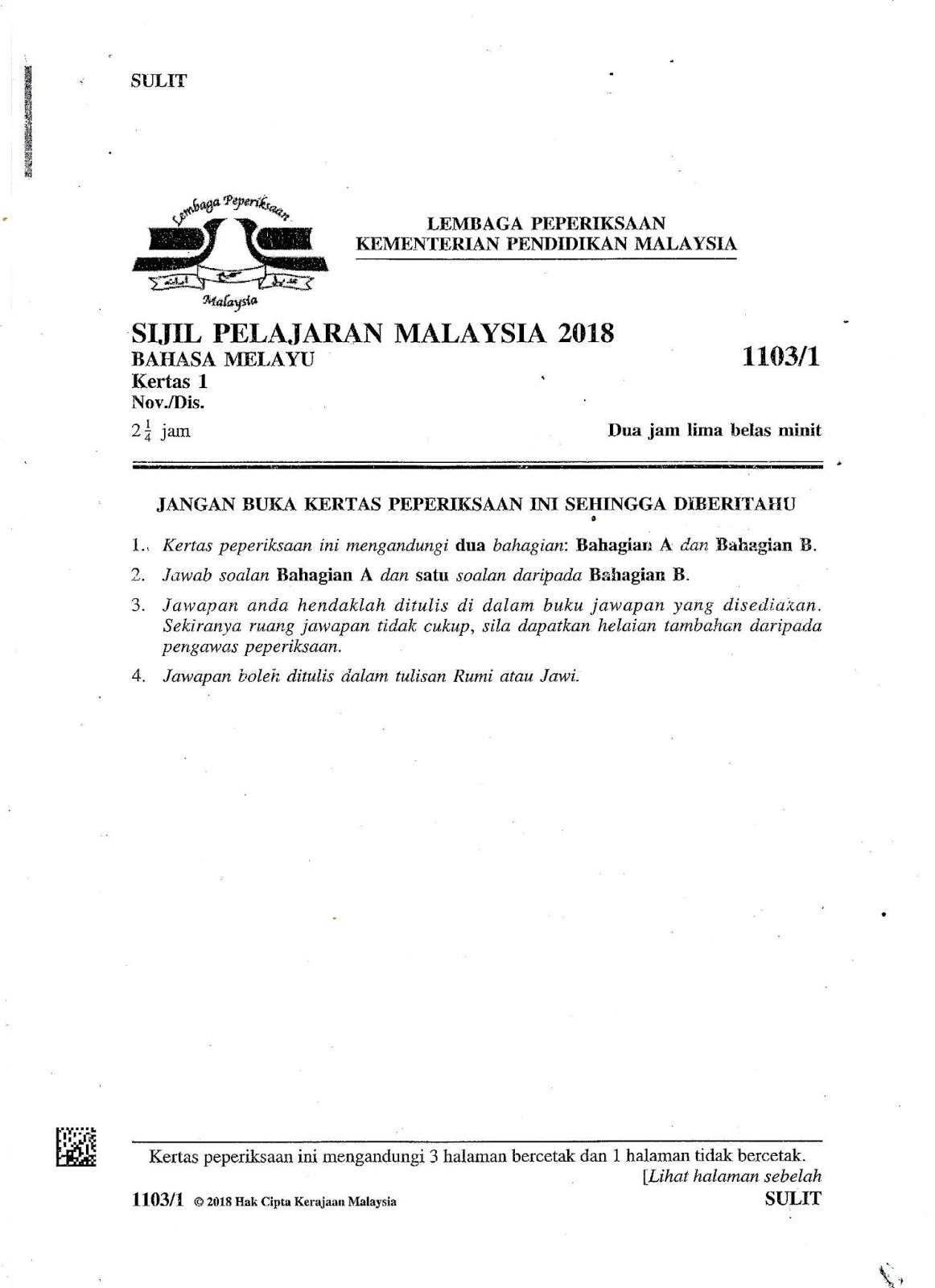 Laman Bahasa Melayu SPM: SOALAN BAHASA MELAYU KERTAS 1 