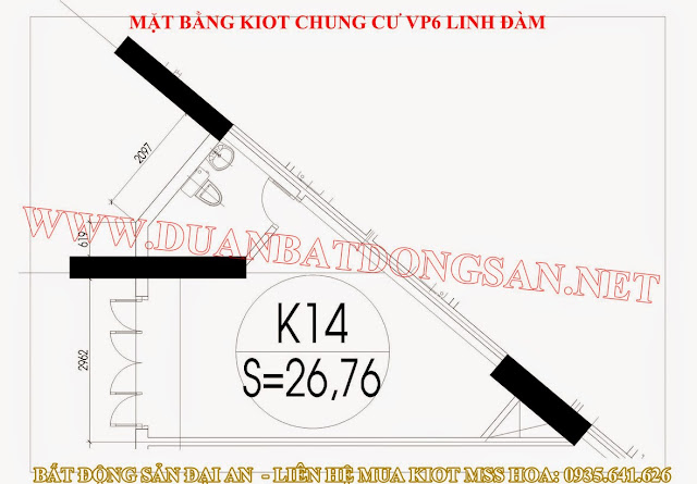 Mặt bằng Ô số 14 -  Kiot Chung Cư VP6 Linh Đàm