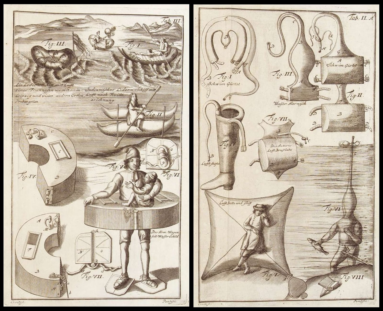 18th cent. engravings of scuba and flotation devices